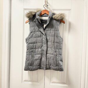 Banana Republic Faux Fur Herringbone Hooded Puffer Vest - S